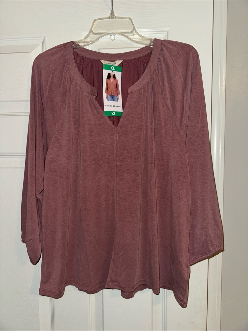 Lucky Brand Dusty Mauve Split V-Neck Tunic